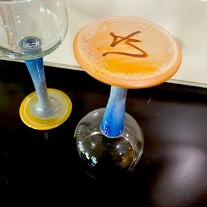 For custom created wine glasses pottery bottom glass top they are each signed